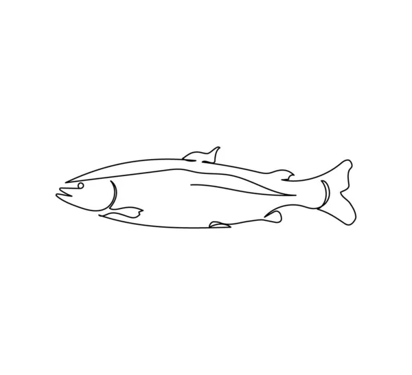 Forelle, Lachs durchgehende Linienzeichnung. Raubfische, Meeresfrüchte, Meerestiere. — Stockvektor