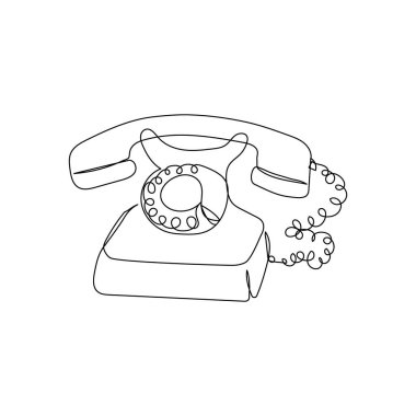 Sabit hat sürekli hat çizimi. Bir satır ev aletleri, telefon iletişimi, antika ev telefonu, retro tarzı, telefon alıcısı.