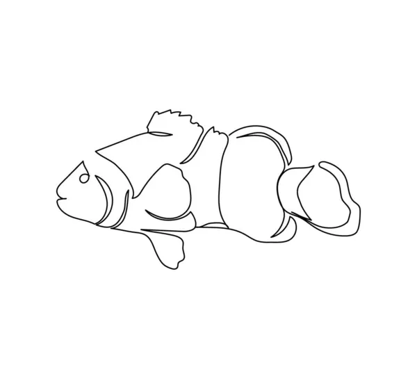 Amphiprioninae, bohóchal folyamatos vonalrajz. Egysoros művészet egzotikus halak, tenger gyümölcsei. — Stock Vector