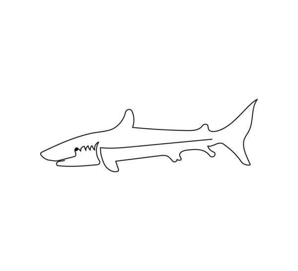 Requin blanc, carcharodon carcharias dessin en ligne continue. Un art de ligne de poissons prédateurs, fruits de mer, animaux marins. — Image vectorielle