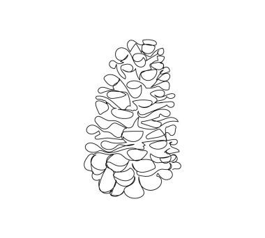 Spruce koni bir çizgi sanat. Yeni yılın aralıksız çizimleri, dondurucu soğuklar, tatiller, kozalaklar, fındık, dekor, kış, çam, ladin, dekorasyon, eski moda..