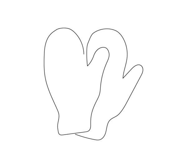 Winterhandschuhe, Winterzubehör, Kälteschutz one line art. Kontinuierliche Linienzeichnung von Neujahrsferien, Weihnachten, Dekor, Winter, Schnee, Kleid, Kleidung. — Stockvektor