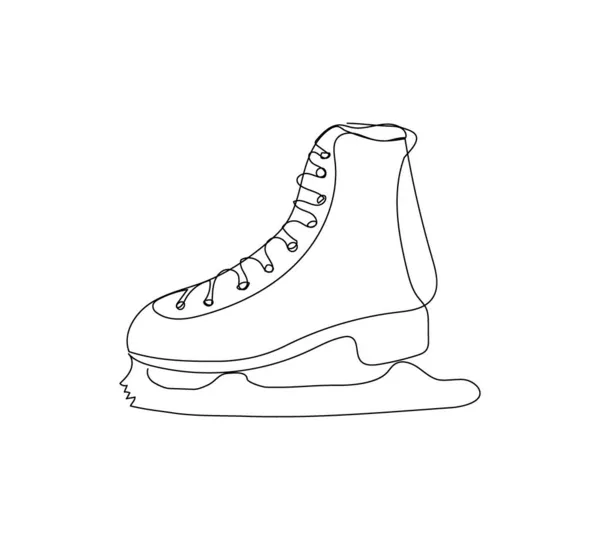 Patins un art linéaire. Dessin au trait continu du nouvel an vacances, Noël, accessoire d'hiver, traditionnel, décor, hiver, patinage artistique, patineur, hockey, sport d'hiver, chaussures, lame. — Image vectorielle