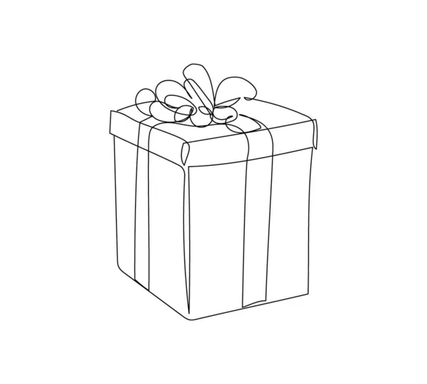 Caixa de presente com arco uma linha de arte. Desenho de linha contínua de feriados de ano novo, Natal, celebração, embalagem, feriado, dando, presente, surpresa, decoração. — Vetor de Stock