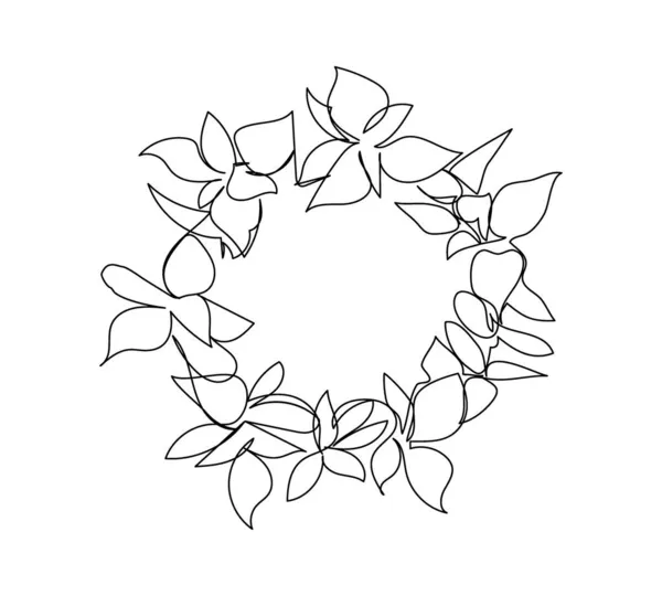 Weihnachtsstern Weihnachtskranz eine Zeile Kunst. Kontinuierliche Linienzeichnung von Neujahr, Feiertagen, Weihnachten, traditionell, pflanzlich. Blume, Dekoration, Dekor, Kiefer, Fichte. — Stockvektor