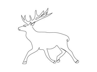 Geyik bir çizgi çizer. Yeni yılın aralıksız çizimleri, dondurucu soğuklar, tatiller, geyikler, boynuzlar, hayvanlar, orman, vahşi hayvanlar, Noel Baba 'nın yardımcıları, kuzey kutbu.