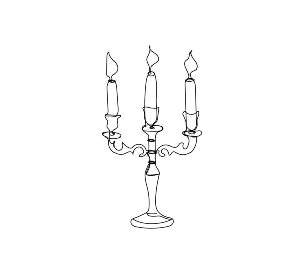 Retro svícen a tři svíčky jeden řádek art. Nepřetržitá kresba novoročních svátků, Vánoc, tradiční, svícen, osvětlení, osvětlení, romantika. — Stockový vektor