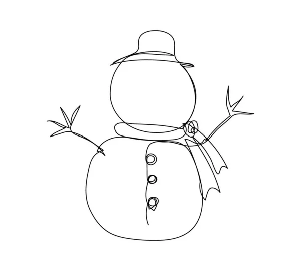 Snowman one line art. Continuous line drawing of new year holidays, christmas, traditional, decor, winter, snow, snowy, fun, joy. — Stock Vector