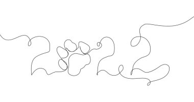 Kaplan pençeli yeni 2022 yılı kartı. Sürekli yeni yıl çizimleri, noeller, tebrikler, yılın sembolü, kaplan, süsleme.