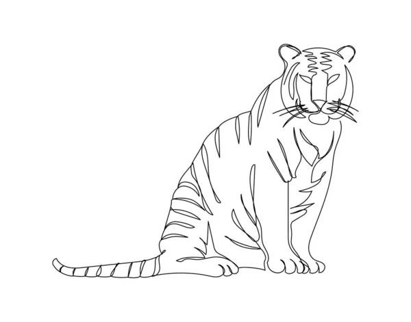 Amur tigre, Bengala, indochino, malayo una línea de arte. Dibujo continuo de línea de año nuevo, vacaciones, Navidad, tradicional, gato salvaje, depredador, selva, zodíaco. — Archivo Imágenes Vectoriales