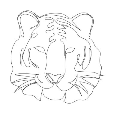 Amur kaplan kafası, Bengal, Hint-Çin, Malezya tek çizgi sanatı. Sürekli yeni yıl çizimleri, tatiller, noeller, geleneksel, vahşi kedi, yırtıcı, orman, zodyak.