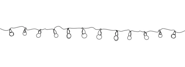 Retro elektrische Weihnachtsgirlanden einzeilig. Kontinuierliche Linienzeichnung der Neujahrsfeiertage, Weihnachten, Beleuchtung, Beleuchtung, Feier, Dekoration. — Stockvektor