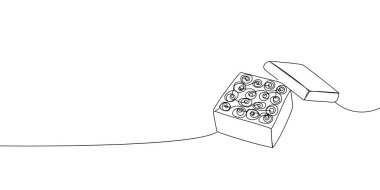 Bir kutu şeker sürekli çizgi çiziyor. Dekorasyon, şeker, kek, kek, çikolata, hediye, romantizm, 8 Mart, doğum günü, sevgililer günü, ilişki, aşk.