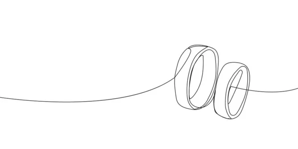 Wedding rings vertically continuous line drawing. One line art of love, rings, marriage, union of hearts, classic, romance. — Stock Vector