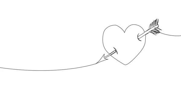 Heart with an arrow continuous line drawing. One line art of romance, love, cupid, feelings, relationships. — Stock Vector