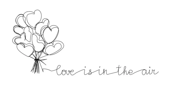 Любовь Воздухе Одна Линия Искусства Непрерывная Линия Рисования Букета Сердечных — стоковый вектор