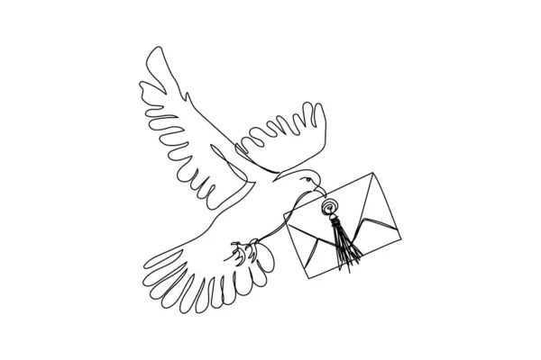 Colombe Volant Avec Lettre Dessin Ligne Continue Art Ligne Romance — Image vectorielle