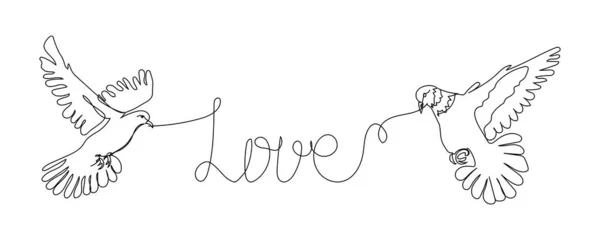 Love One Line Art Continuous Line Drawing Two Doves Keep — Stock Vector