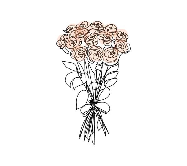 Kytice z velkých žlutých růží kontinuální kresba čáry. Jedna linie umění dekorace, květiny, růže, zahradní květiny, kytice, floristie, romantika, dárek, vztah, láska, pivoňky, dahlias, karafiáty. — Stockový vektor