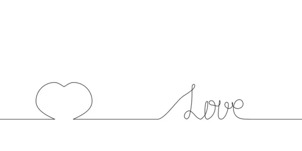 Kärlek handskriven kontinuerlig linje ritning med stort hjärta. En rad konst av engelska handskrivna bokstäver, fras på line gratulationskort. — Stock vektor