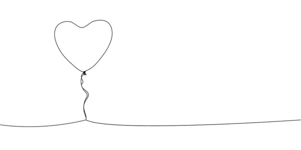 Heart Shaped Balloon Continuous Line Drawing One Line Art Decoration — ストックベクタ