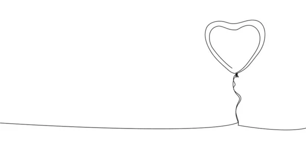 Heart Shaped Balloon Continuous Line Drawing One Line Art Decoration — Stock Vector