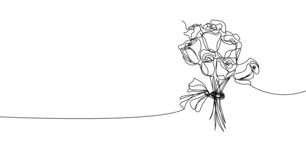 Букет китайских роз непрерывной линии рисования. Однолинейное искусство украшения, цветы, чай, садовые цветы, букет, флористика, романтика, подарок, отношения, любовь, пионы, далии, гвоздики. — стоковый вектор