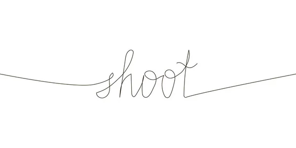 Shoot continuous line drawing. One line art of english hand written lettering of shooting, fire, war, skirmish, protection. — ストックベクタ