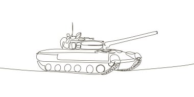 Savaş tankı sürekli çizgi çiziyor. Bir sıra askeri, zırhlı personel taşıyıcı, piyade savaş aracı..