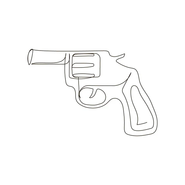 Wapen systeem nagan continue lijn tekening. Een lijn kunst van wapen, gas pistool, vuurwapens, wapens voor de politie en zelfverdediging, speelgoed. — Stockvector