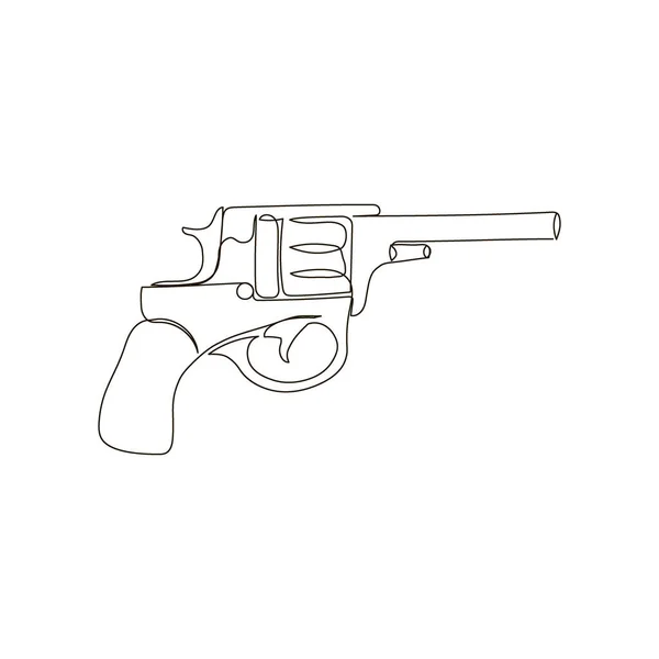 Gun system nagan continuous line drawing. One line art of weapon, pistol, firearms, weapons for police and self-defense, toy. — Stock vektor