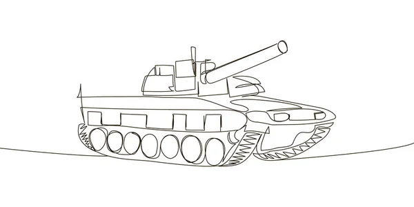 Tank kontinuální kreslení čáry. Jedna linie vojenského, obrněného transportéru, bojového vozidla pěchoty. — Stockový vektor