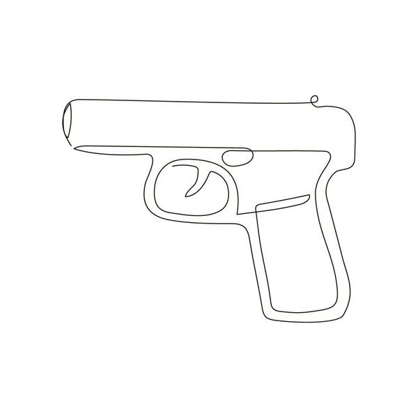Pistol doorlopende lijn tekening. Een lijn kunst van wapen, gas pistool, vuurwapens, wapens voor de politie en zelfverdediging, speelgoed pistool. — Stockvector