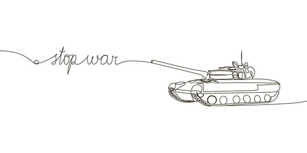 Stop continue oorlogslijnen trekken. Een regel kunst van het Engels hand geschreven belettering met wensen van vrede, en militaire, tank, gepantserde personeel drager, infanterie vechtvoertuig. — Stockvector