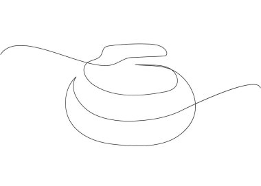 Curling Stone bir çizgi sanatı. Spor, kış, maç, spor, etkinlik, buz pisti, oyun, rock, süpürge, rozet, mermer buz oyunu El çizimi