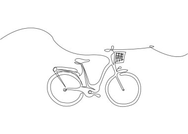 Bir çizgi sanatı olan bir bisiklet. Spor, ulaşım, kadın şehir bisikleti, eğlence, roller, hobi, mobil, bisiklet, bisiklet, spor, bisiklet, etkinlik, kentsel el çizim vektörü