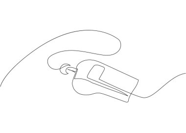 Spor ıslığı bir satır sanat eseri. Spor, antrenör, hakem, aktivite, ekipman, amaç, oyun, oyun, üfleme el çizimi çizimi