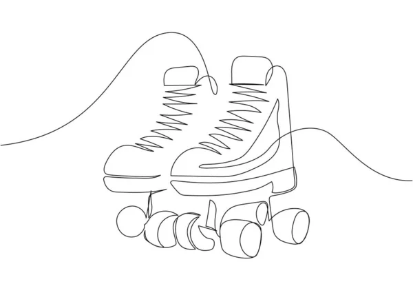 Patins Roulettes Rétro Chaussures Une Ligne Art Dessin Trait Continu — Image vectorielle