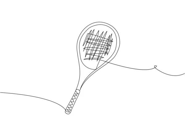 Tenisz Ütő Egy Vonal Művészet Folyamatos Vonal Rajz Tenisz Húr — Stock Vector