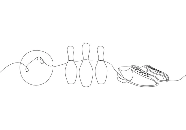 Bowling Set Ball Skittles Shoes One Line Art Continuous Line — Stockvektor