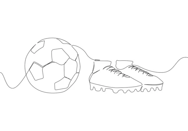 Soccer Football Set Ball Cleats One Line Art Continuous Line — Vetor de Stock