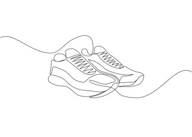 Running shoes, sneakers one line art. Continuous line drawing of sport, gumshoes, shoes, speed, running, sprinter, marathon, training, sportswear, jogger, activity sporty athlete training Hand drawn clipart
