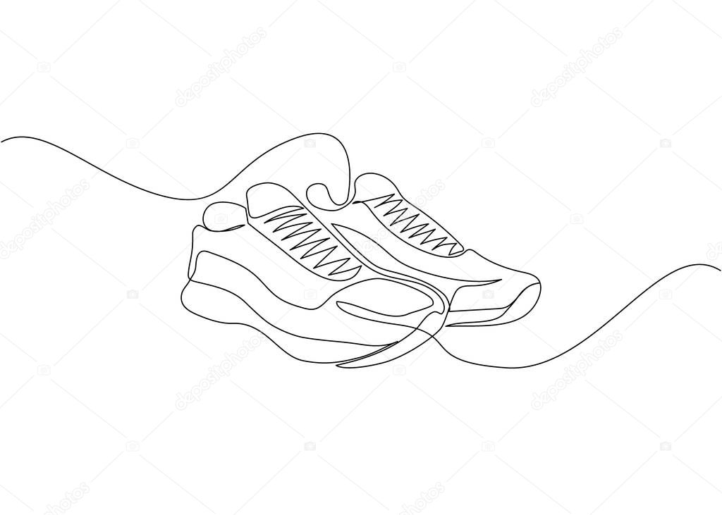 Running shoes, sneakers one line art. Continuous line drawing of sport, gumshoes, shoes, speed, running, sprinter, marathon, training, sportswear, jogger, activity sporty athlete training Hand drawn