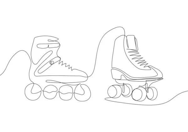 Set Roller Skates Sportswear One Line Art Continuous Line Drawing — Stockvector