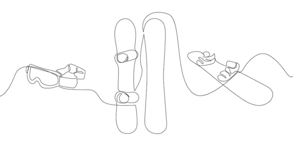 Snowboards Goggles One Line Art Continuous Line Drawing Sport Winter — Archivo Imágenes Vectoriales