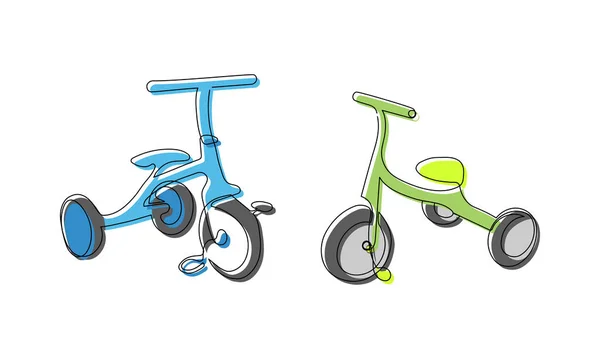 Children Colored Bicycles One Line Art Continuous Line Drawing Sport — Stockvektor