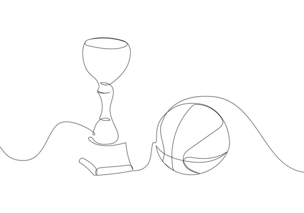 Basketball Championship Trophy One Line Art Continuous Line Drawing Ball — ストックベクタ