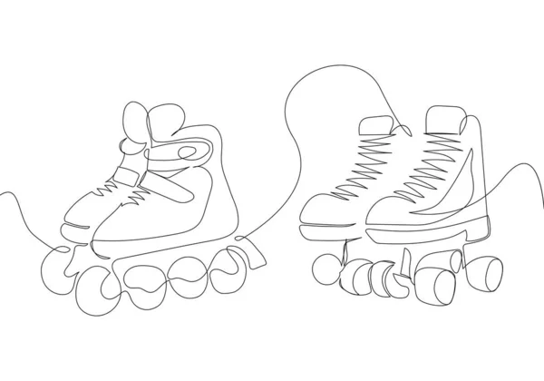 Set Roller Skates Footwear One Line Art Continuous Line Drawing — Image vectorielle