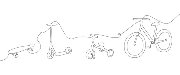 Bike Kick Scooter Skate One Line Art Continuous Line Drawing — 스톡 벡터