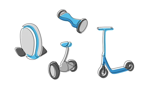Einrad Einrad Gyroscooter Skatefarbene Einzeiler Kontinuierliche Linienzeichnung Von Sport Transport — Stockvektor